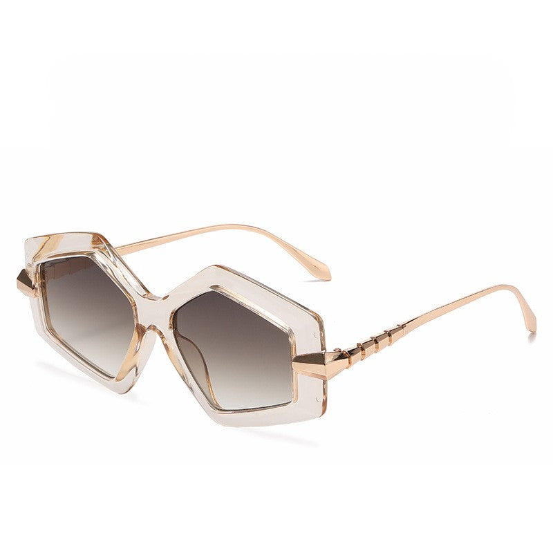 Oversized Polygon Frame Sunglasses - Tea