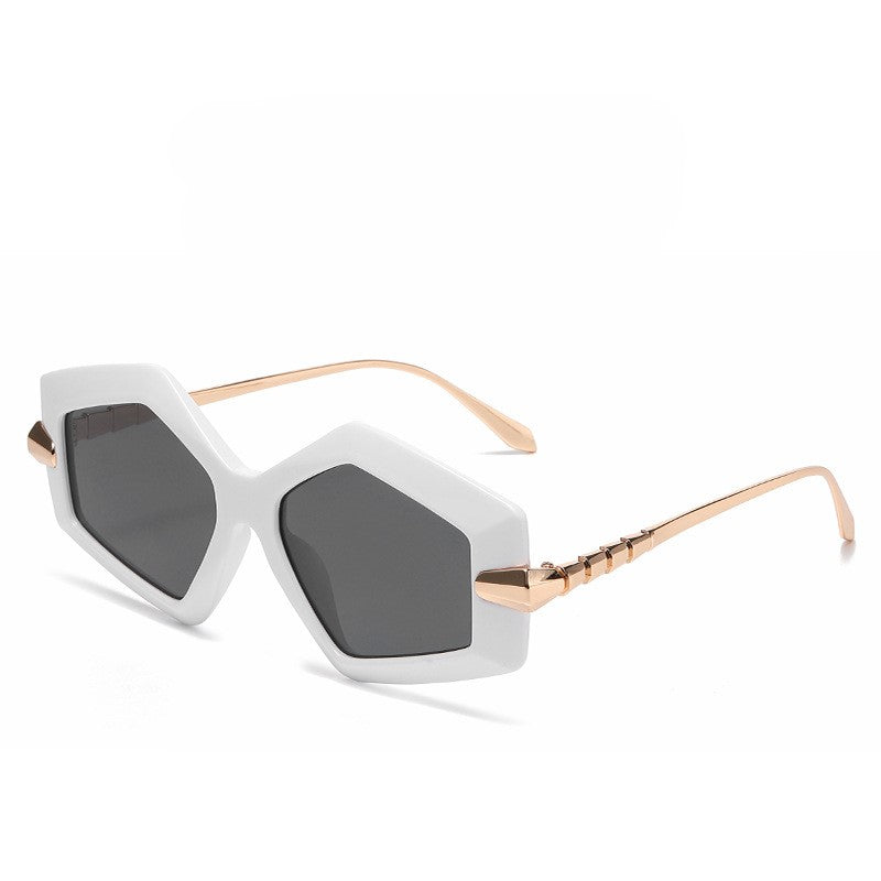 Oversized Polygon Frame Sunglasses - White
