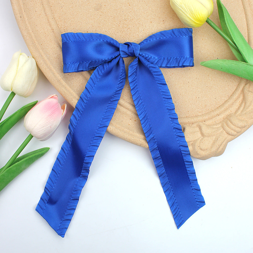 Ruffle Edge Satin Bow Hair Clip - Royal