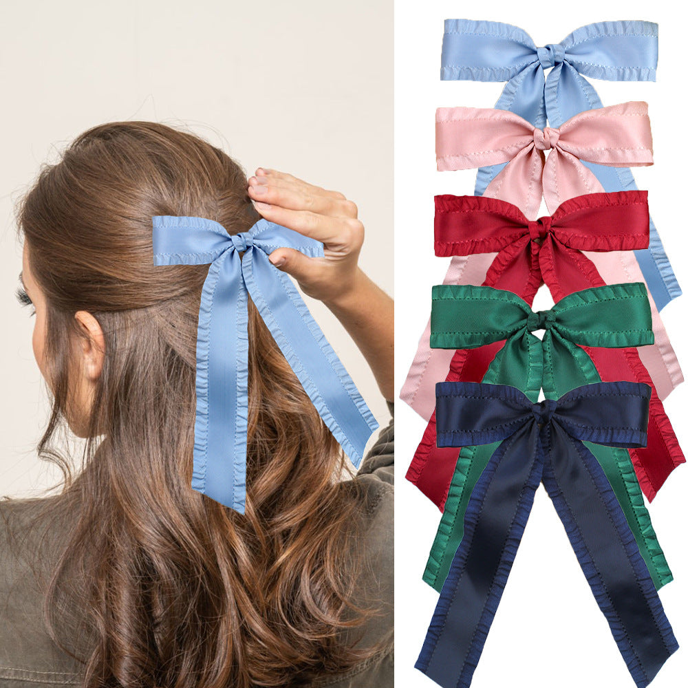 Ruffle Edge Satin Bow Hair Clip