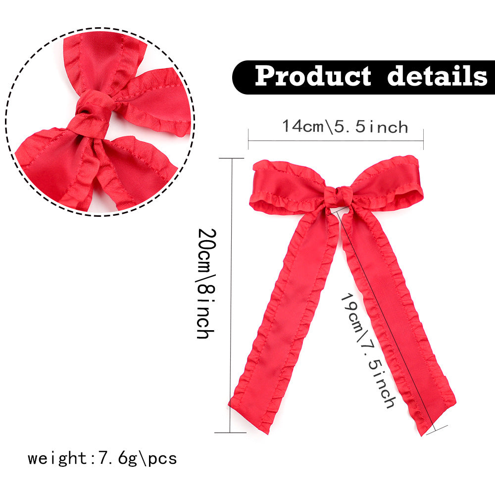 Ruffle Edge Satin Bow Hair Clip - view 2
