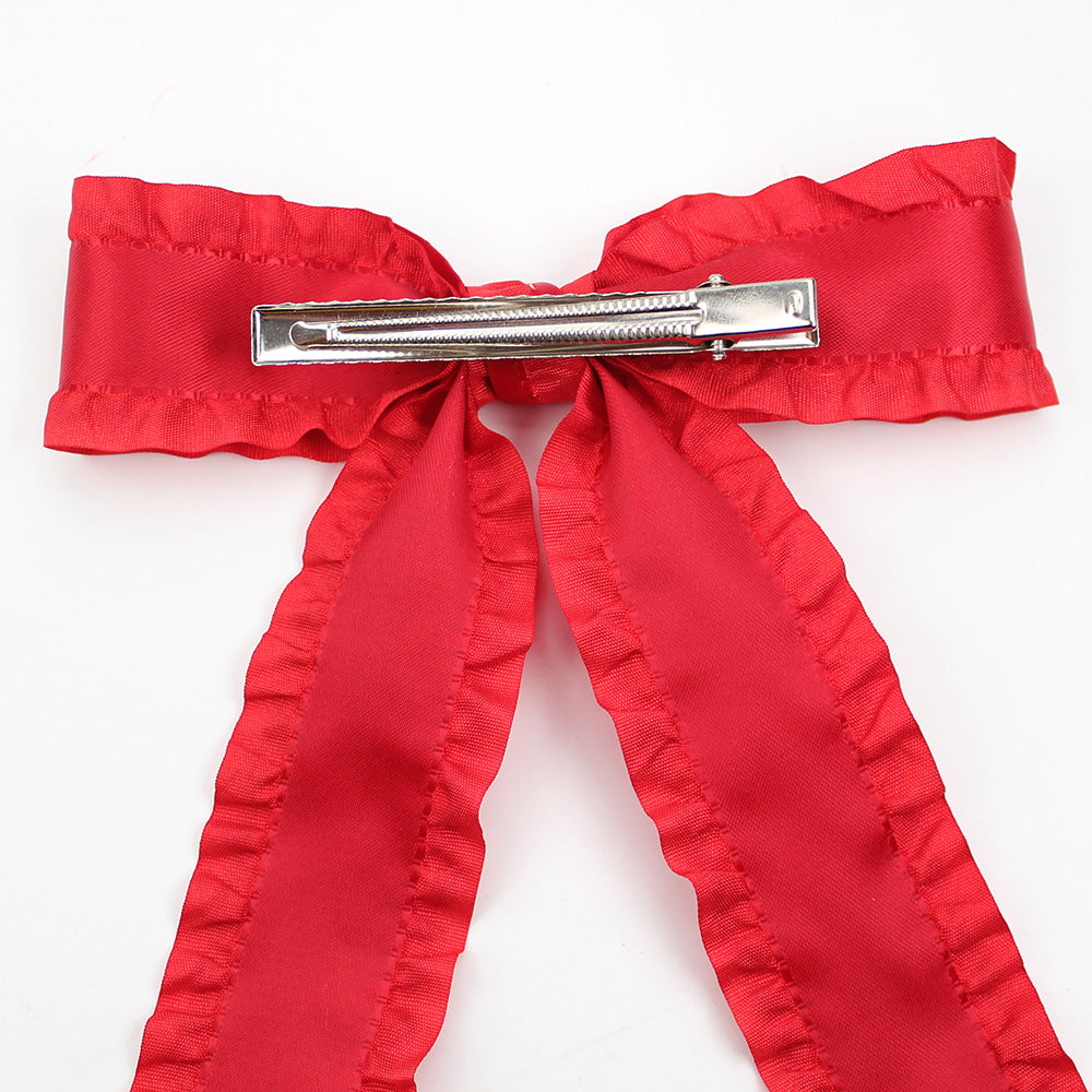 Ruffle Edge Satin Bow Hair Clip - view 3