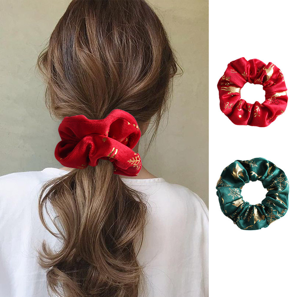 Metallic Foil Velvet Holiday Scrunchie - Green
