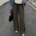 Wide Leg Drawstring Pants With Contrast Panels - ArmyGreen