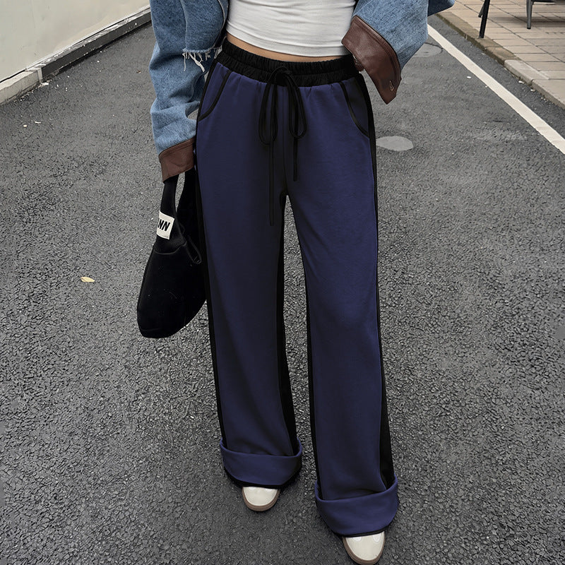 Wide Leg Drawstring Pants With Contrast Panels - RoyalBlue