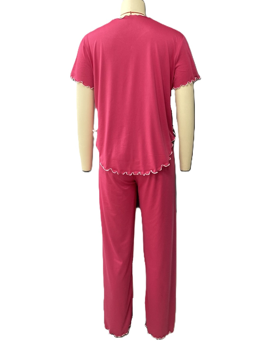 Scalloped-Trim Bow Short-Sleeve Top & Pants Pajama Set - view 2