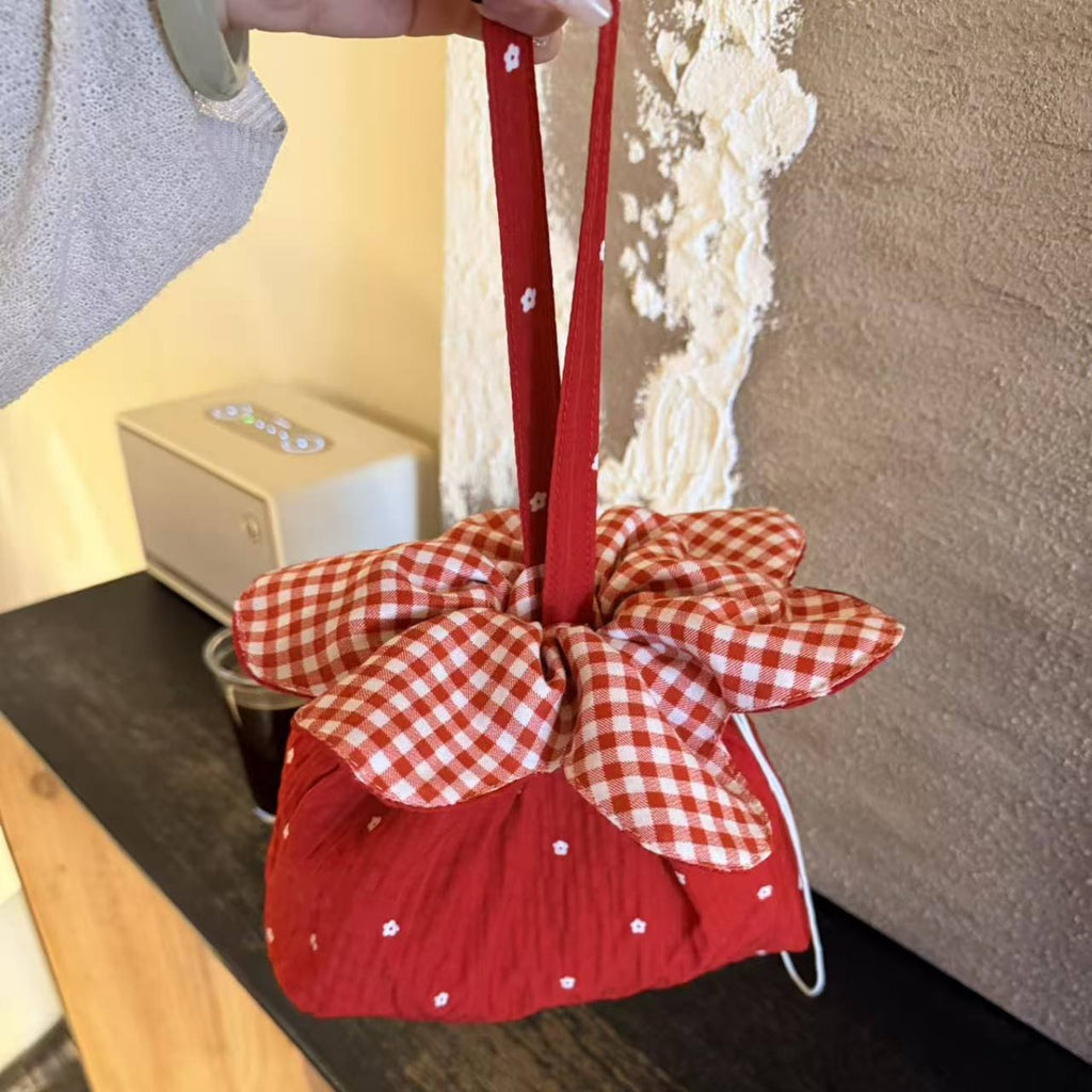 Flower Petal Drawstring Pouch With Top Handle - view 1