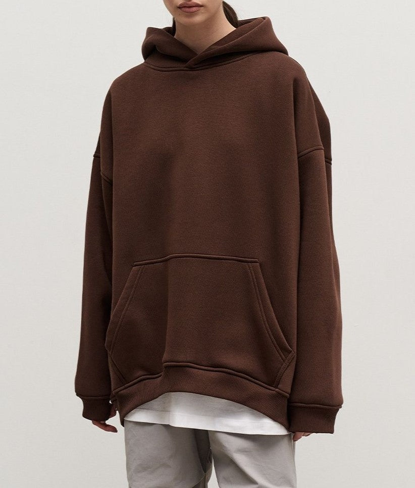 Oversized Fleece Lined Drop Shoulder Hoodie - Coffee