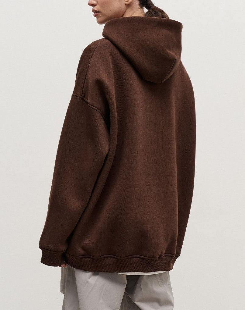 Oversized Fleece Lined Drop Shoulder Hoodie - Coffee - 2