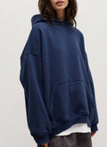 Oversized Fleece Lined Drop Shoulder Hoodie - DarkBlue
