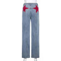 Star Patch Pocket Mid Rise Flare Jeans - Blue