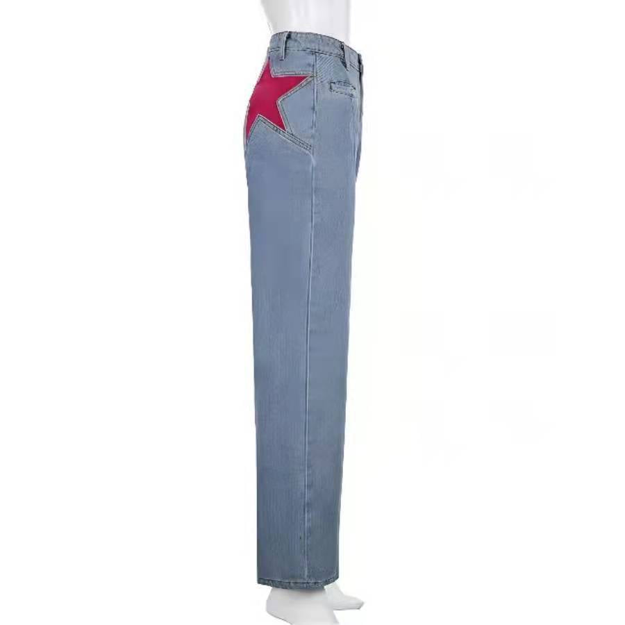Star Patch Pocket Mid Rise Flare Jeans - Blue - 1