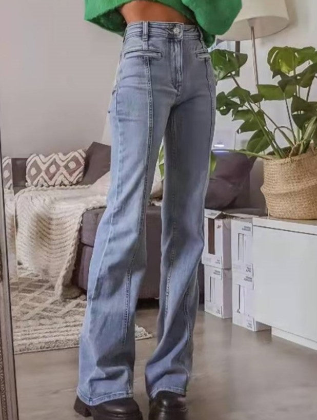 Star Patch Pocket Mid Rise Flare Jeans - Blue - 7