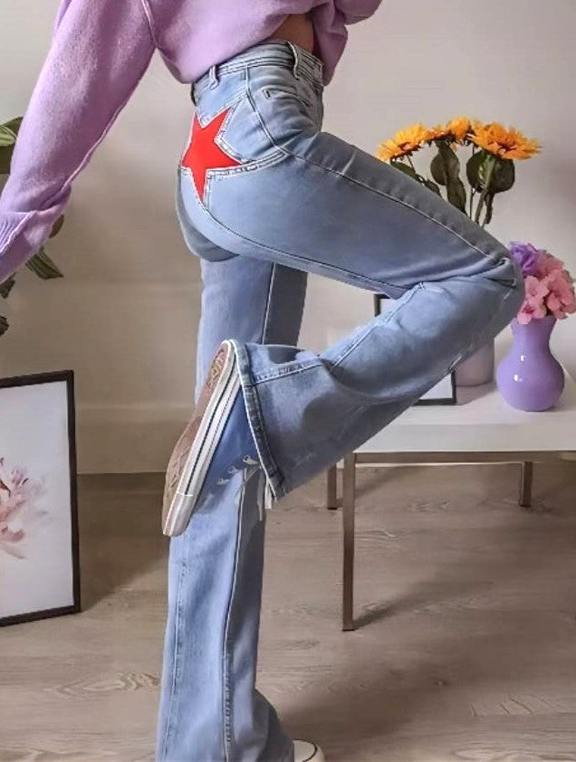 Star Patch Pocket Mid Rise Flare Jeans - view 1