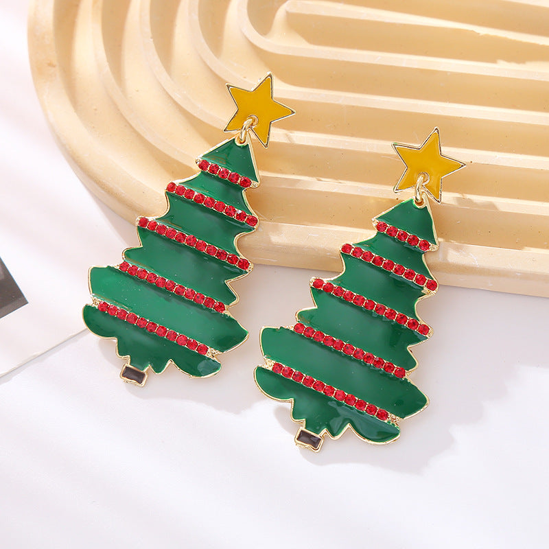 Layered Christmas Tree Dangle Earrings - Green