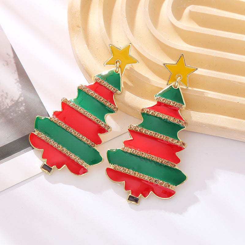 Layered Christmas Tree Dangle Earrings - Red