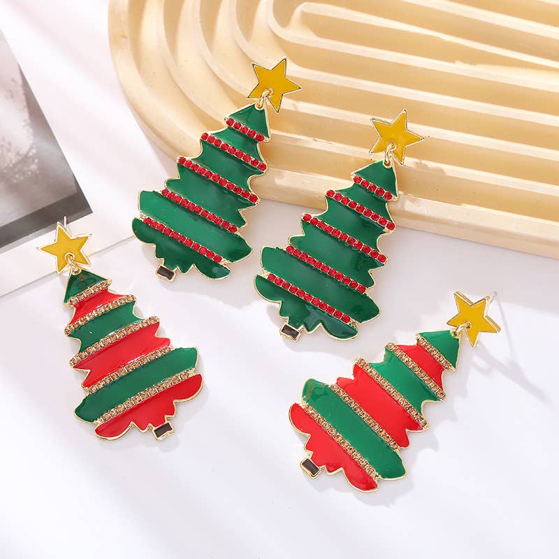 Layered Christmas Tree Dangle Earrings
