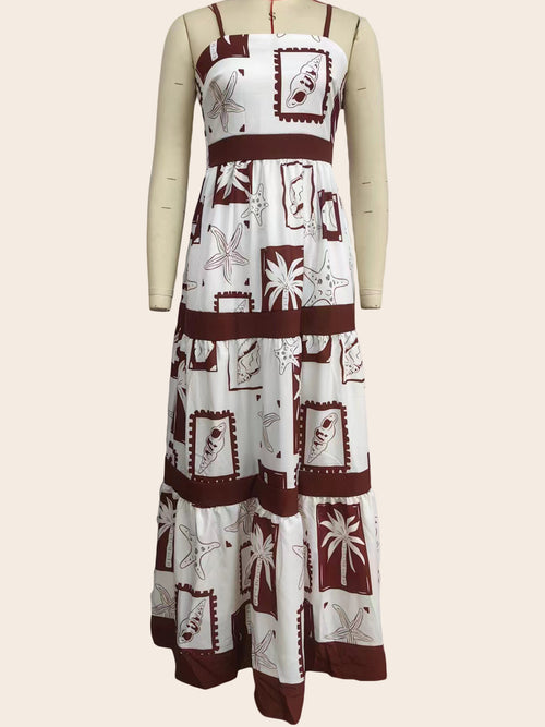 Abstract Print Tiered Maxi Slip Dress - DeepRed