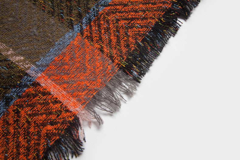 Herringbone Colorblock Hooded Fringe Poncho - Orange - 4