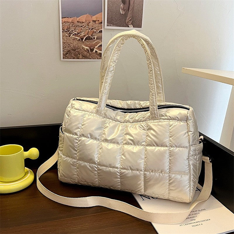 Quilted Puffer Tote Bag With Crossbody Strap