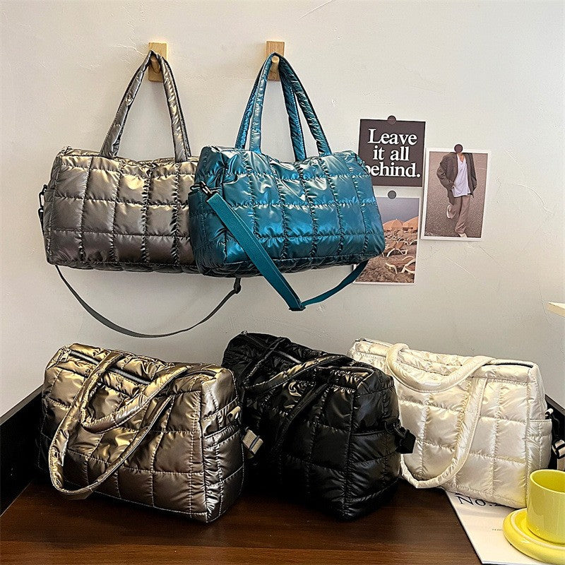 Quilted Puffer Tote Bag With Crossbody Strap