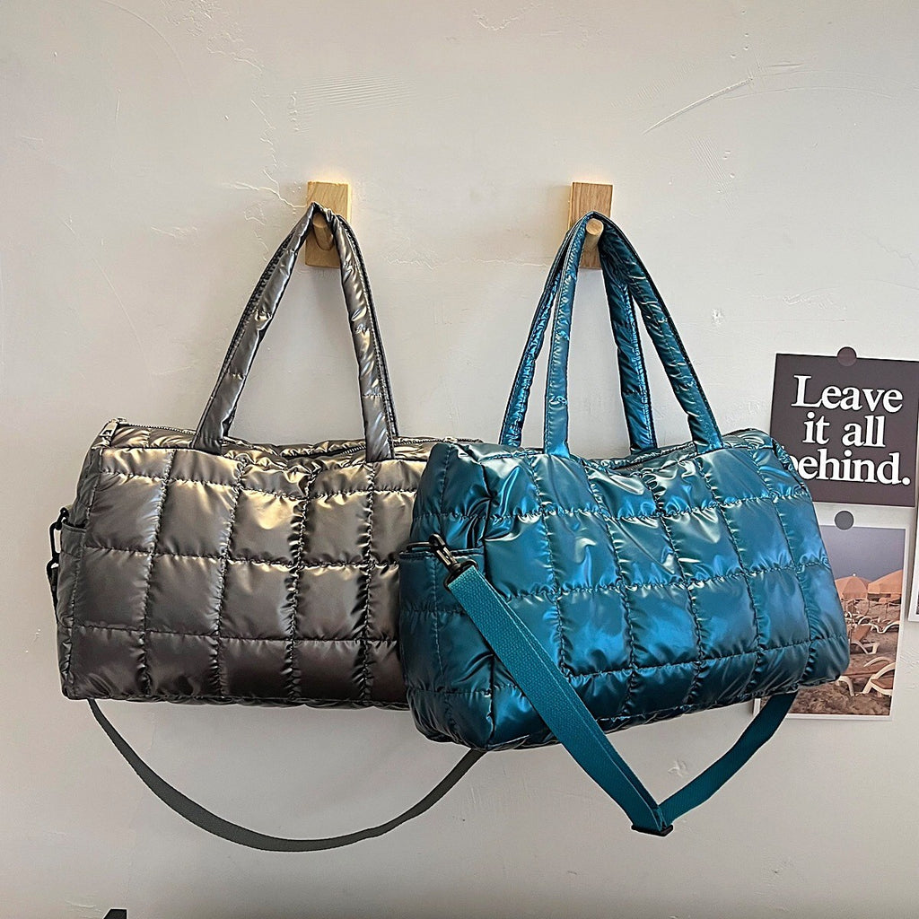 Quilted Puffer Tote Bag With Crossbody Strap