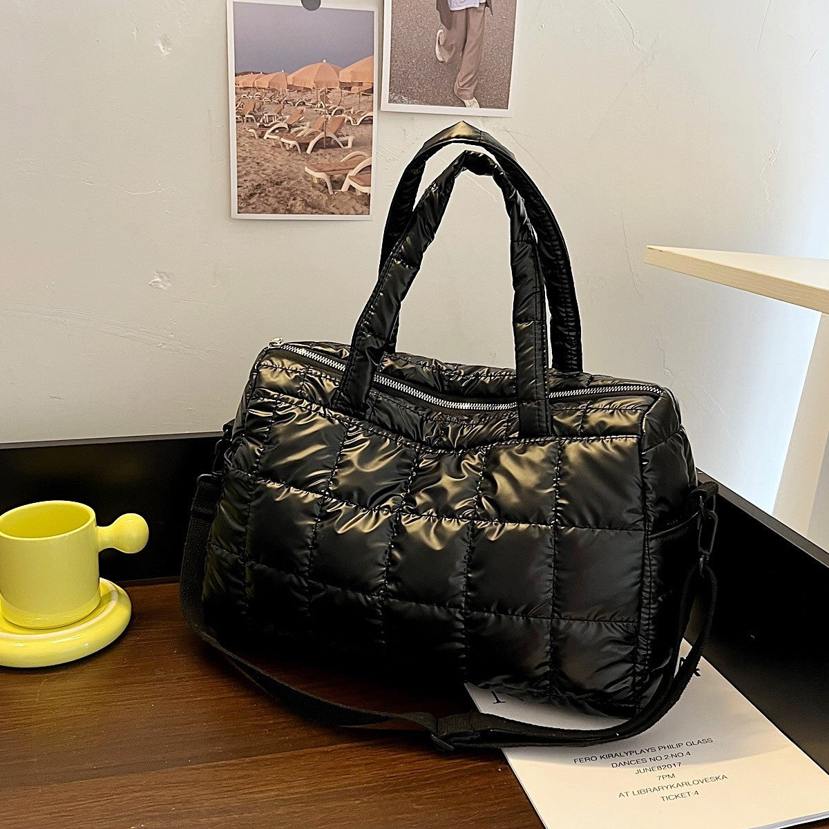 Quilted Puffer Tote Bag With Crossbody Strap