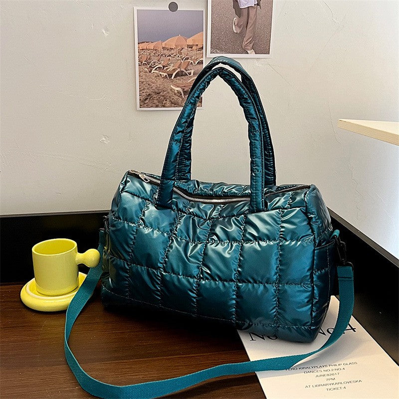 Quilted Puffer Tote Bag With Crossbody Strap