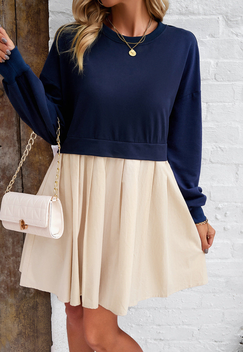 Colorblock Sweatshirt Dress With Pleated Skirt - view 1
