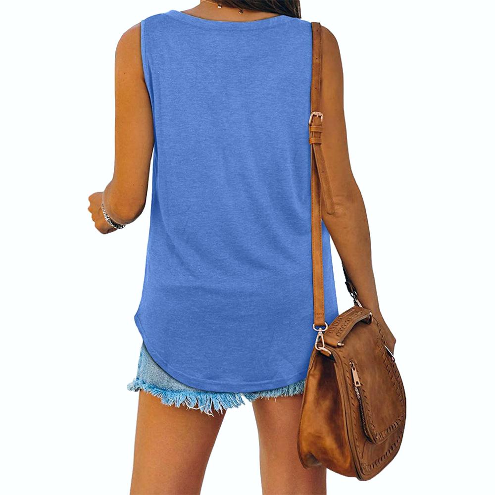 V-Neck Curved Hem Sleeveless Tank Top - Blue - 1