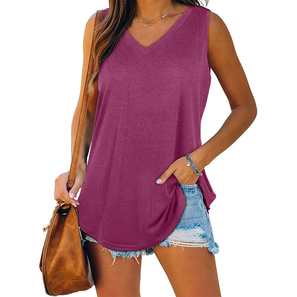 V-Neck Curved Hem Sleeveless Tank Top - Purple