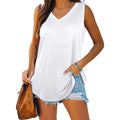 V-Neck Curved Hem Sleeveless Tank Top - White