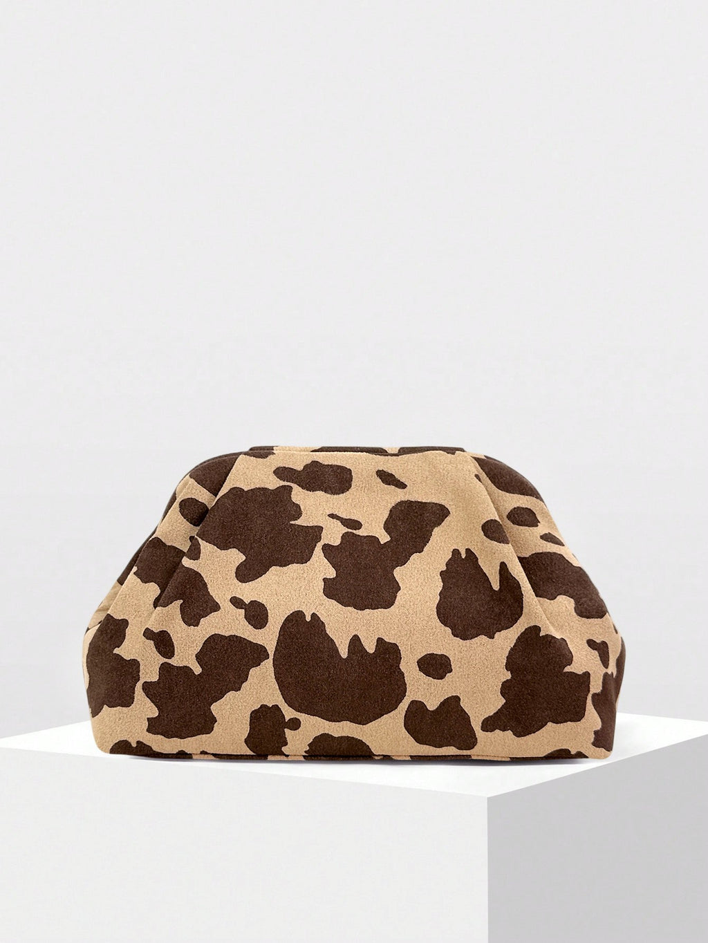 Plush Animal Print Pouch Clutch - Cow Print