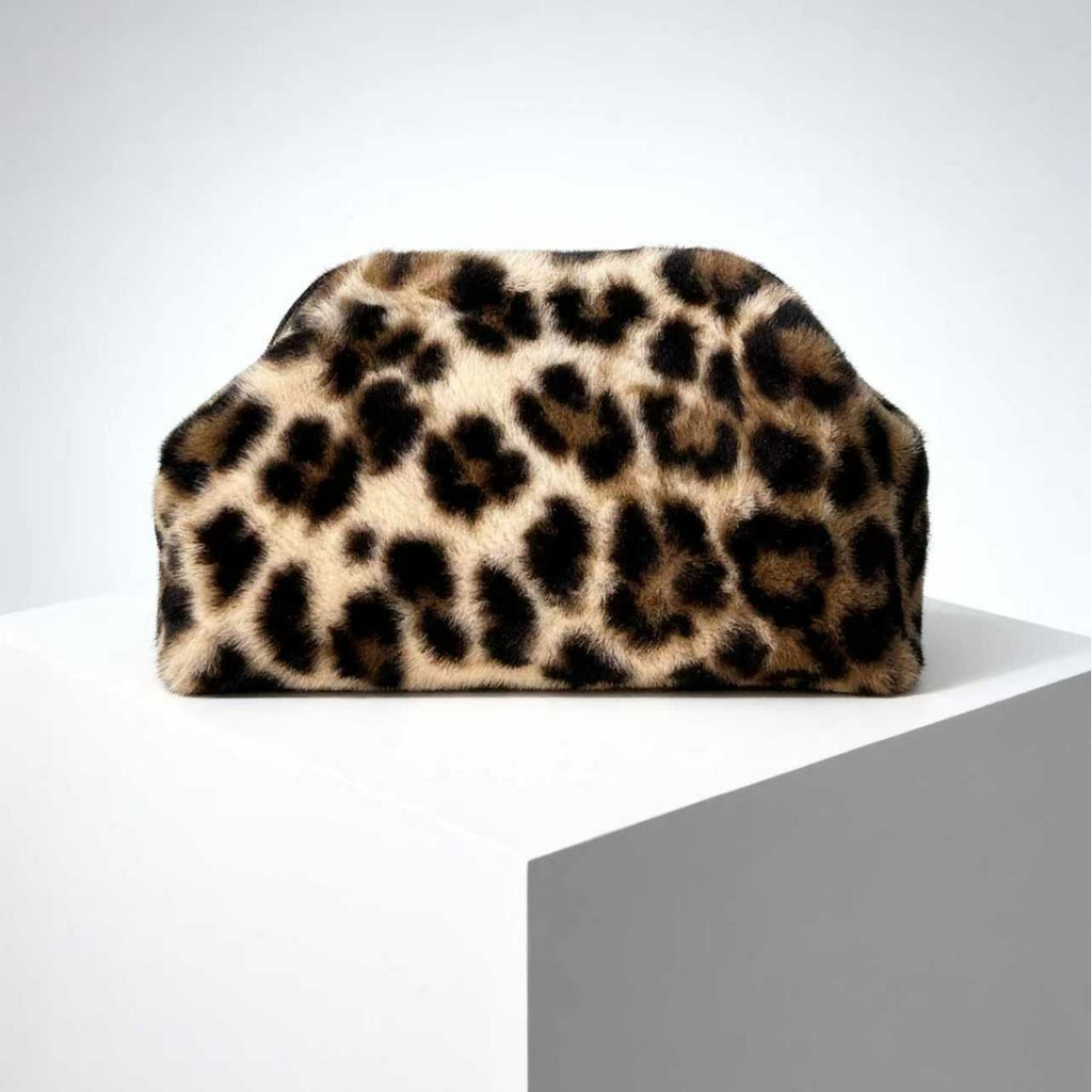 Plush Animal Print Pouch Clutch