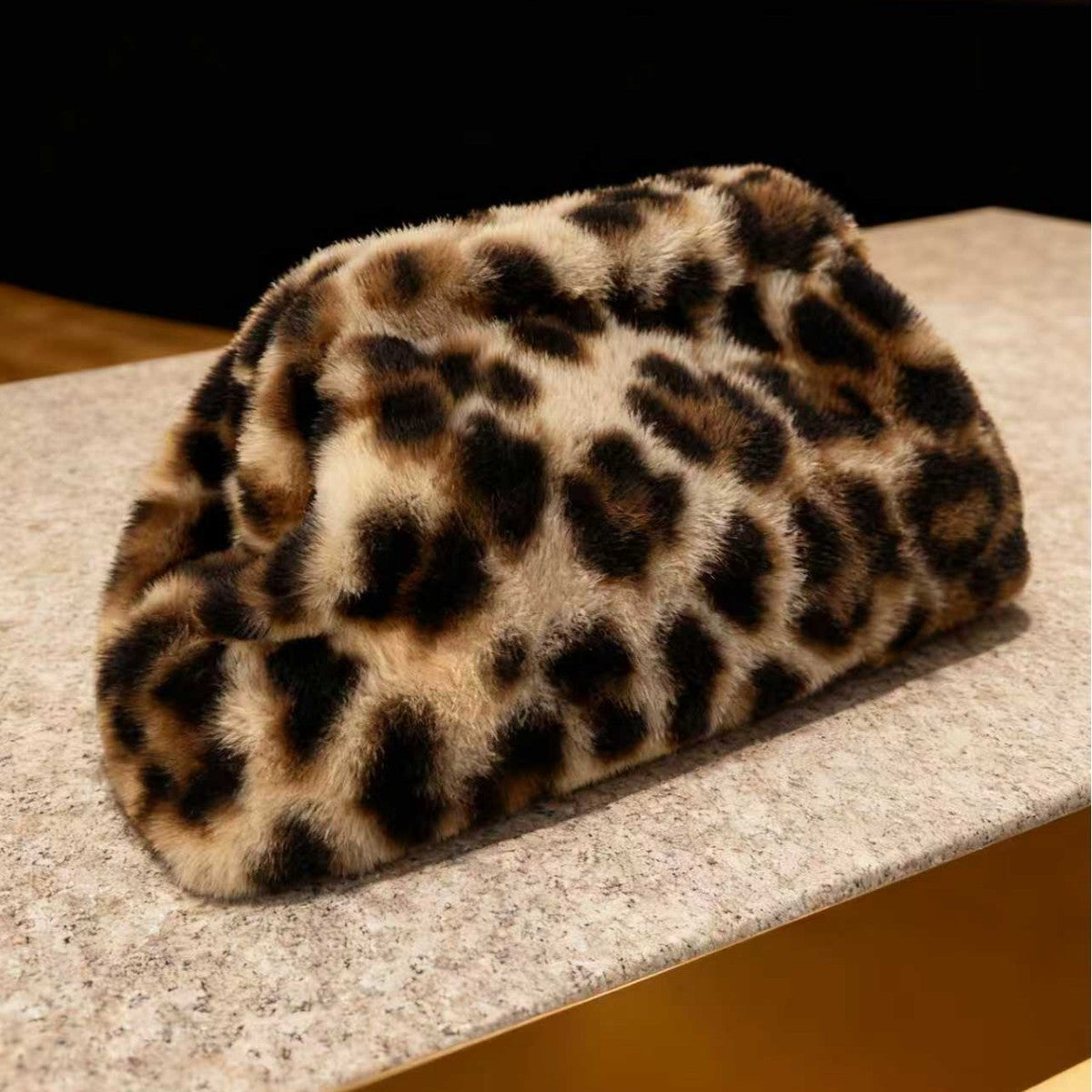 Plush Animal Print Pouch Clutch