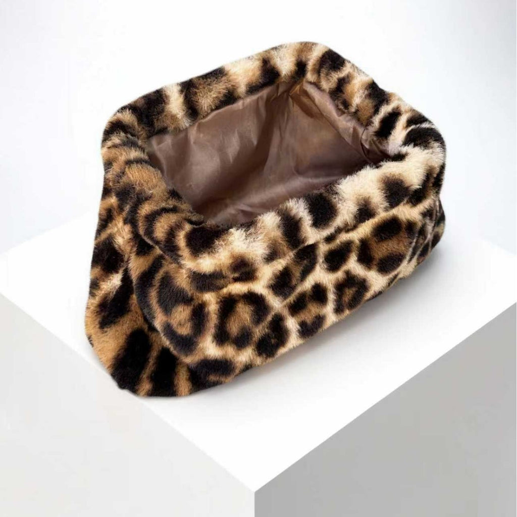 Plush Animal Print Pouch Clutch