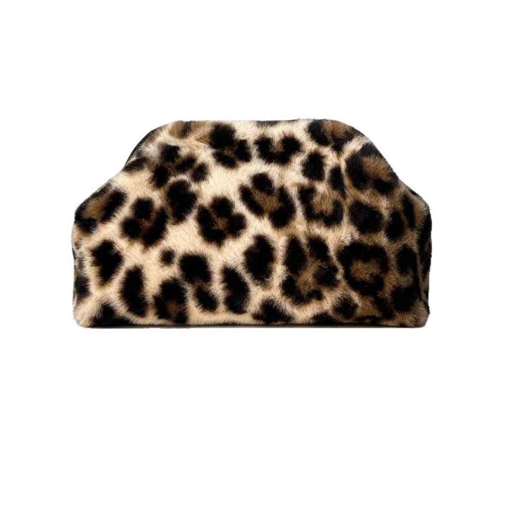 Plush Animal Print Pouch Clutch