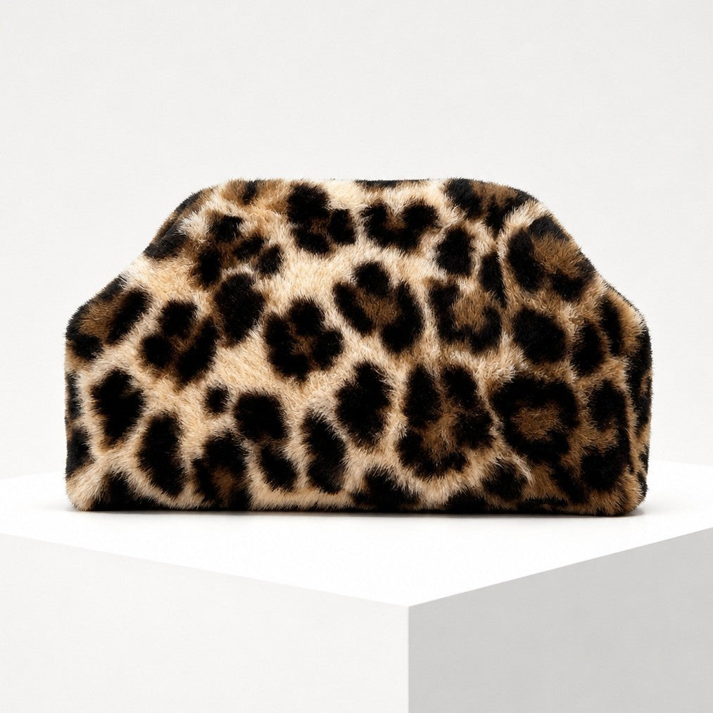 Plush Animal Print Pouch Clutch