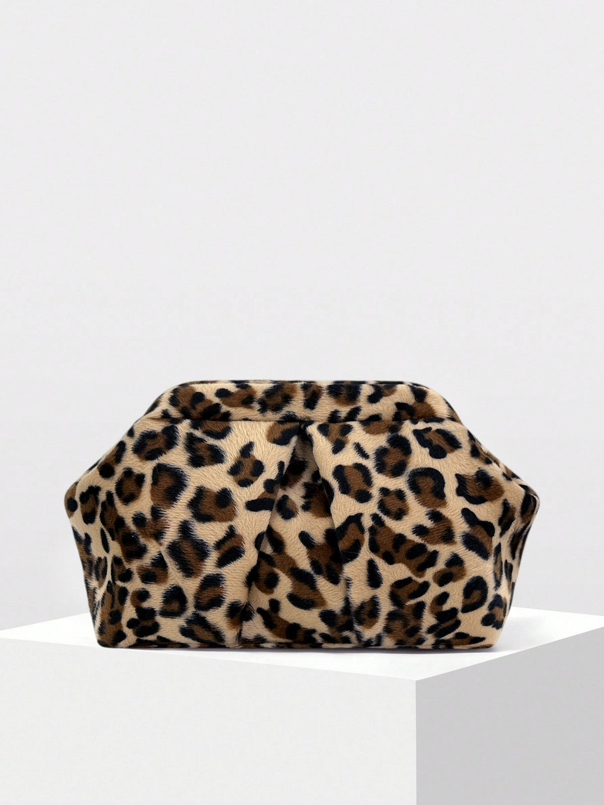 Plush Animal Print Pouch Clutch