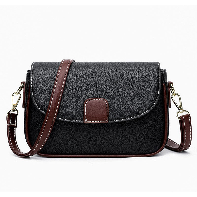 Pebbled Faux Leather Flap Saddle Crossbody Bag - Black