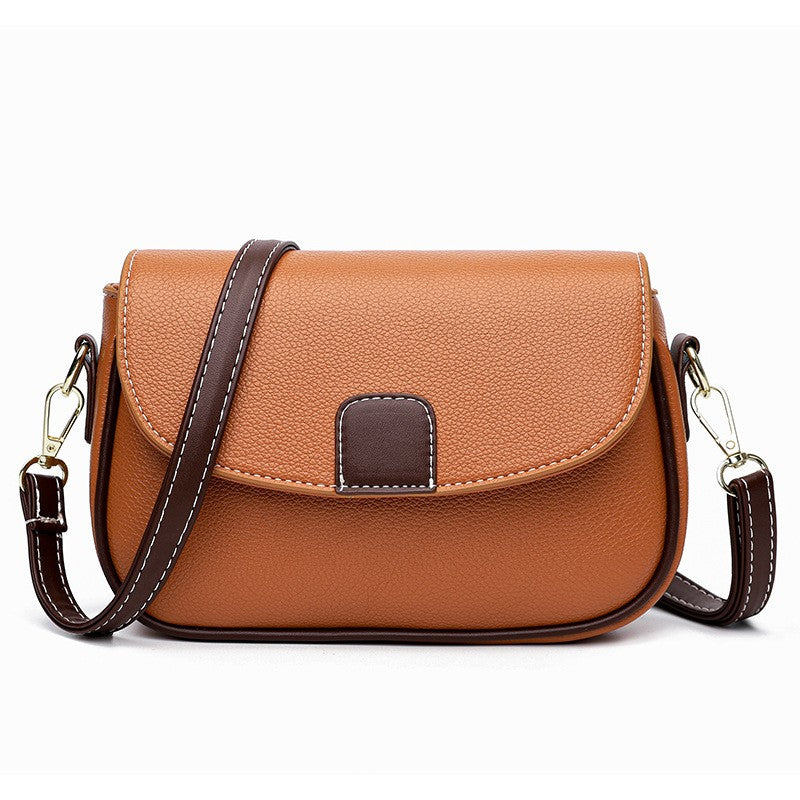 Pebbled Faux Leather Flap Saddle Crossbody Bag - Cognac