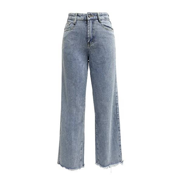 High Rise Frayed Hem Wide Leg Jeans