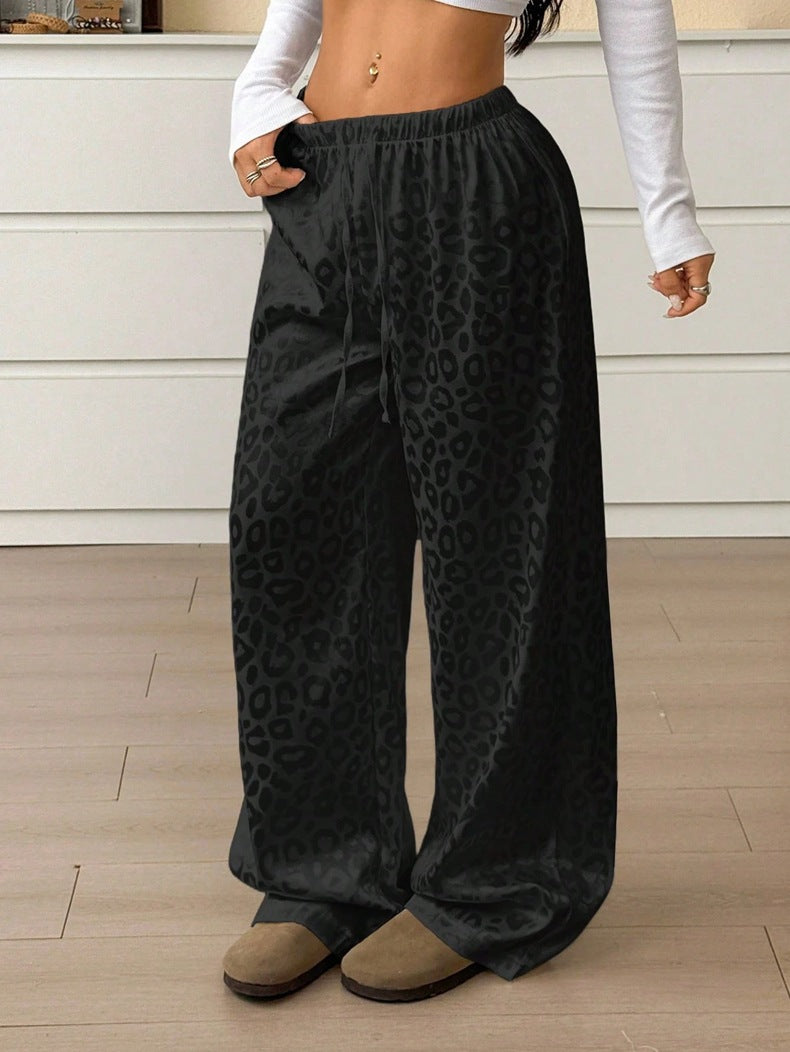 Leopard Jacquard Wide Leg Sleep Pants - Black - 2