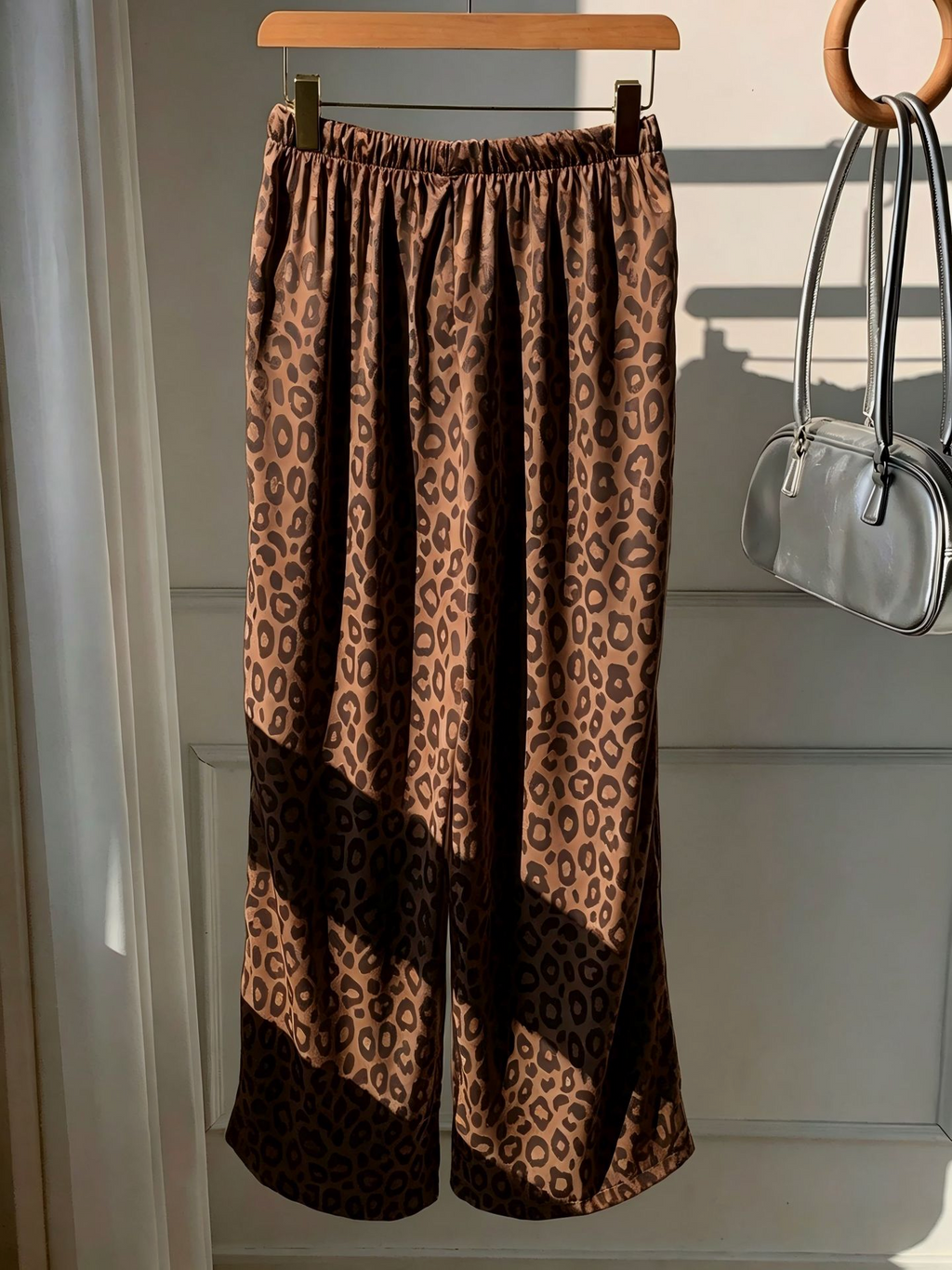 Leopard Jacquard Wide Leg Sleep Pants - Brown