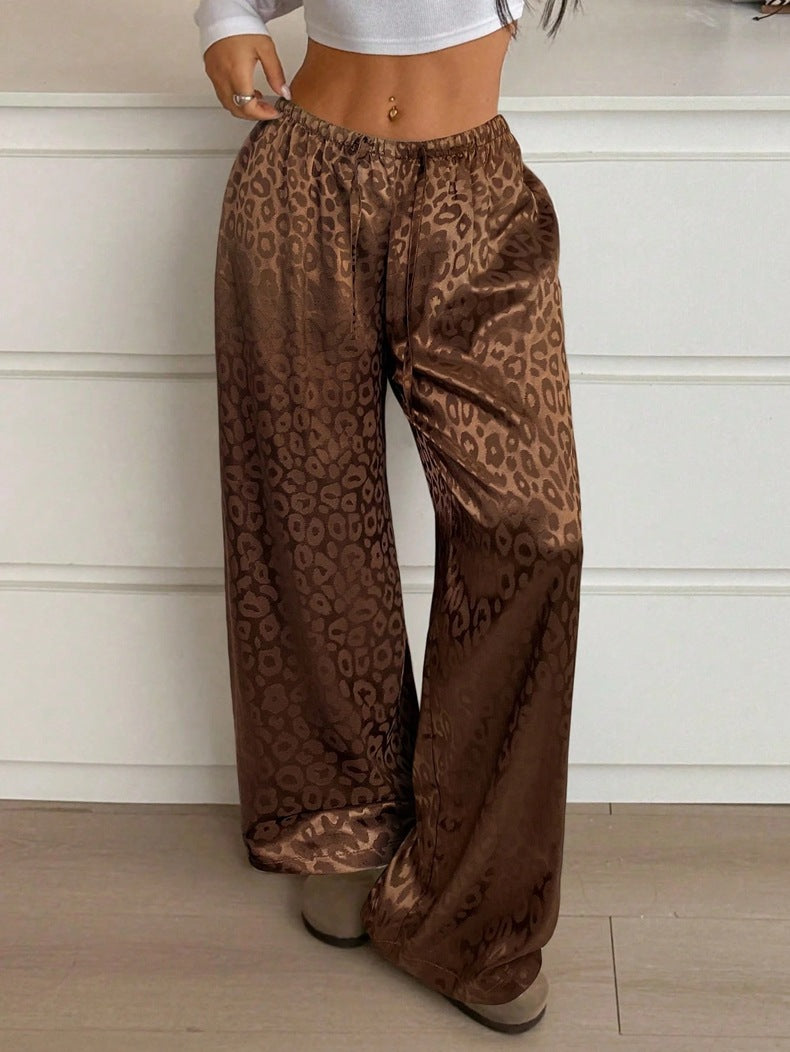 Leopard Jacquard Wide Leg Sleep Pants - Brown - 2