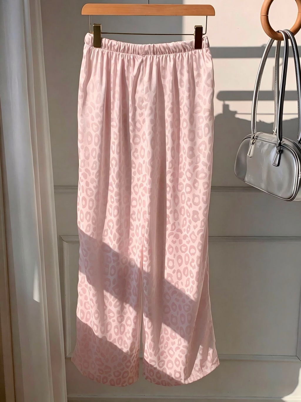 Leopard Jacquard Wide Leg Sleep Pants - Pink