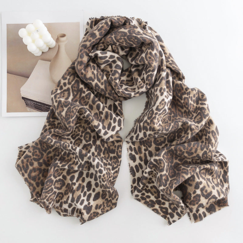 Leopard Print Fringed Winter Scarf - NO02