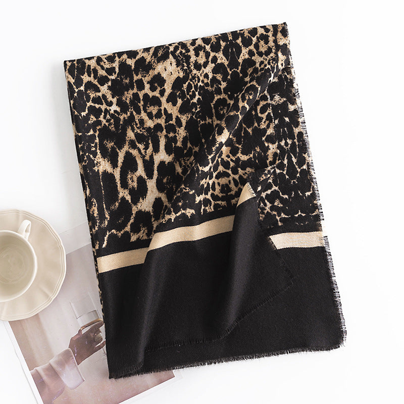 Leopard Print Fringed Winter Scarf - NO03