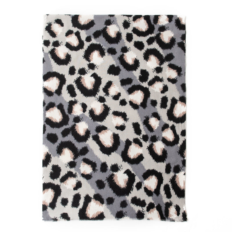 Leopard Print Fringed Winter Scarf - NO04