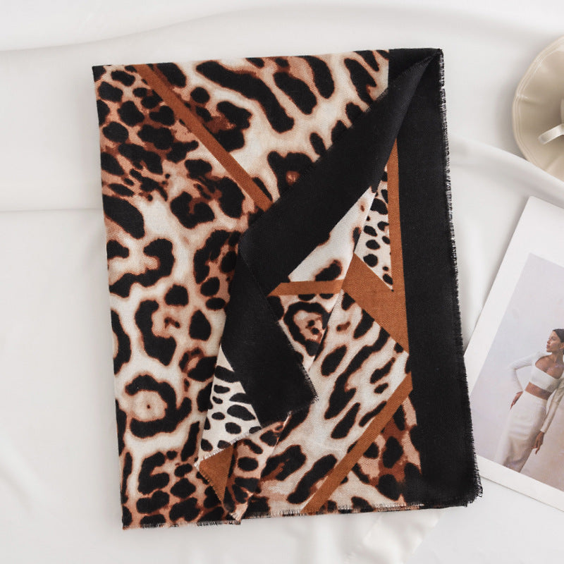Leopard Print Fringed Winter Scarf - NO05